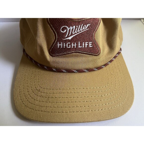 Miller High Life Beer Snapback Trucker Hat Cap Tan Adjustable Rope - Picture 3 of 8